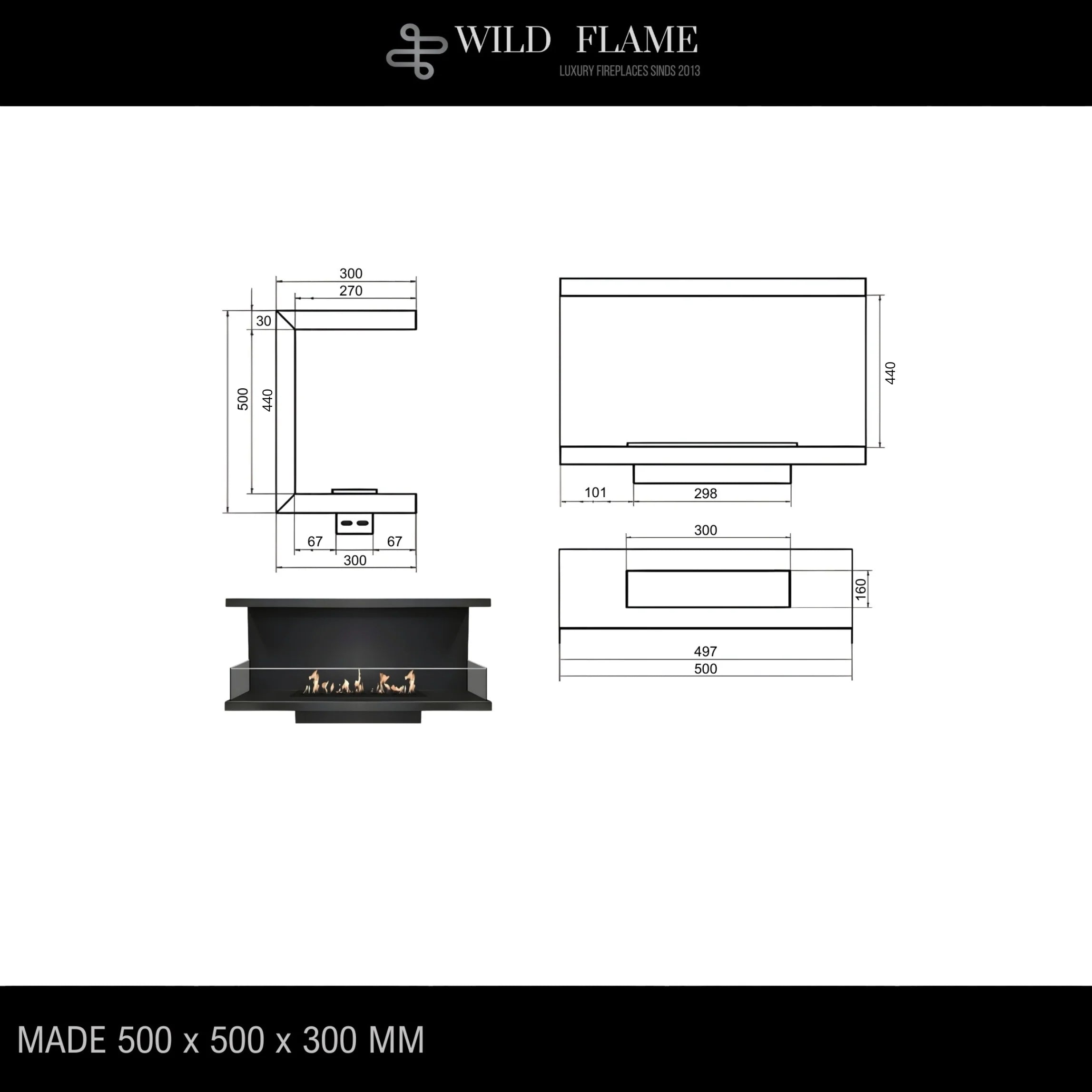 Caminetto da incasso trifacciale 50 cm Realized