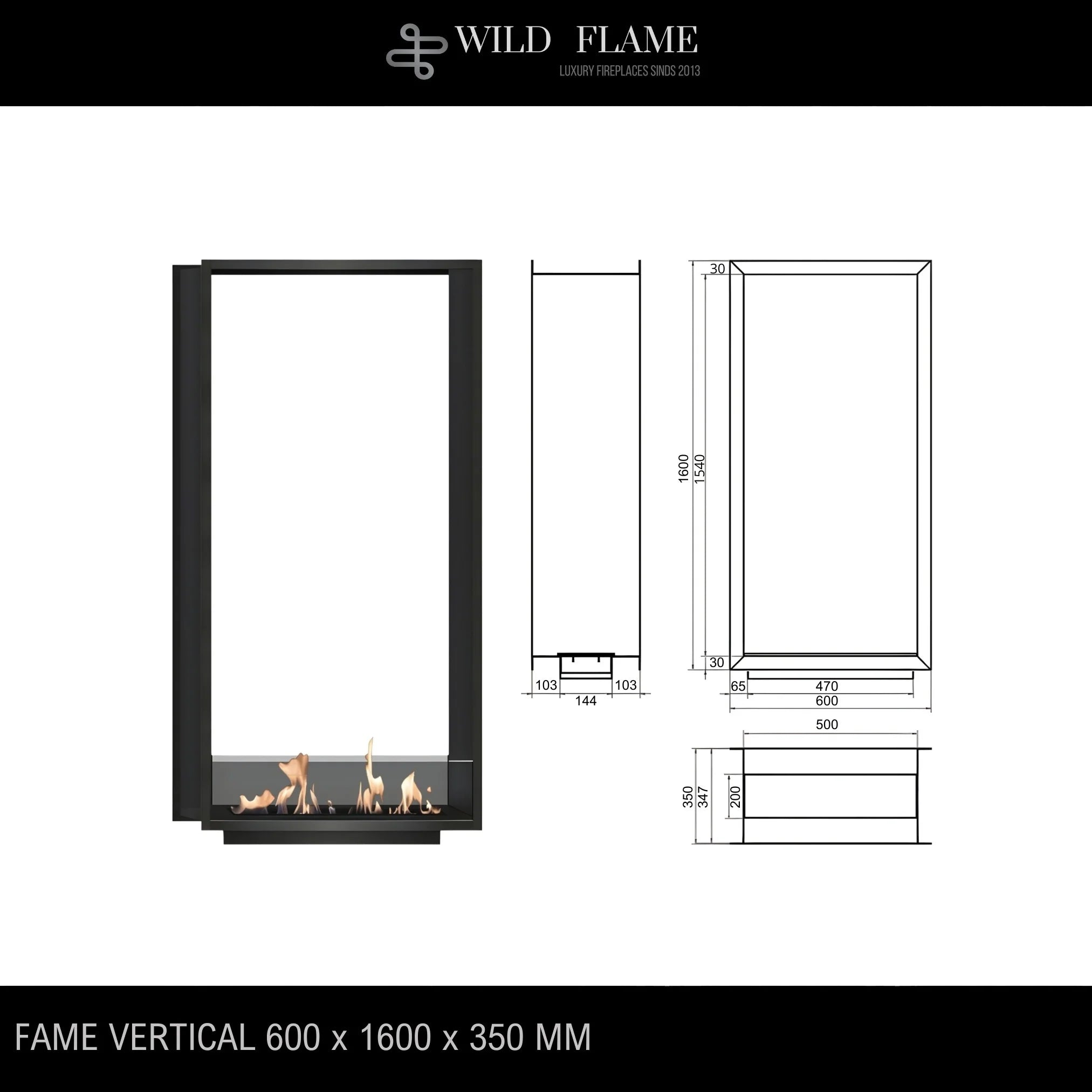 Caminetto verticale Fame bifacciale 60x160 cm
