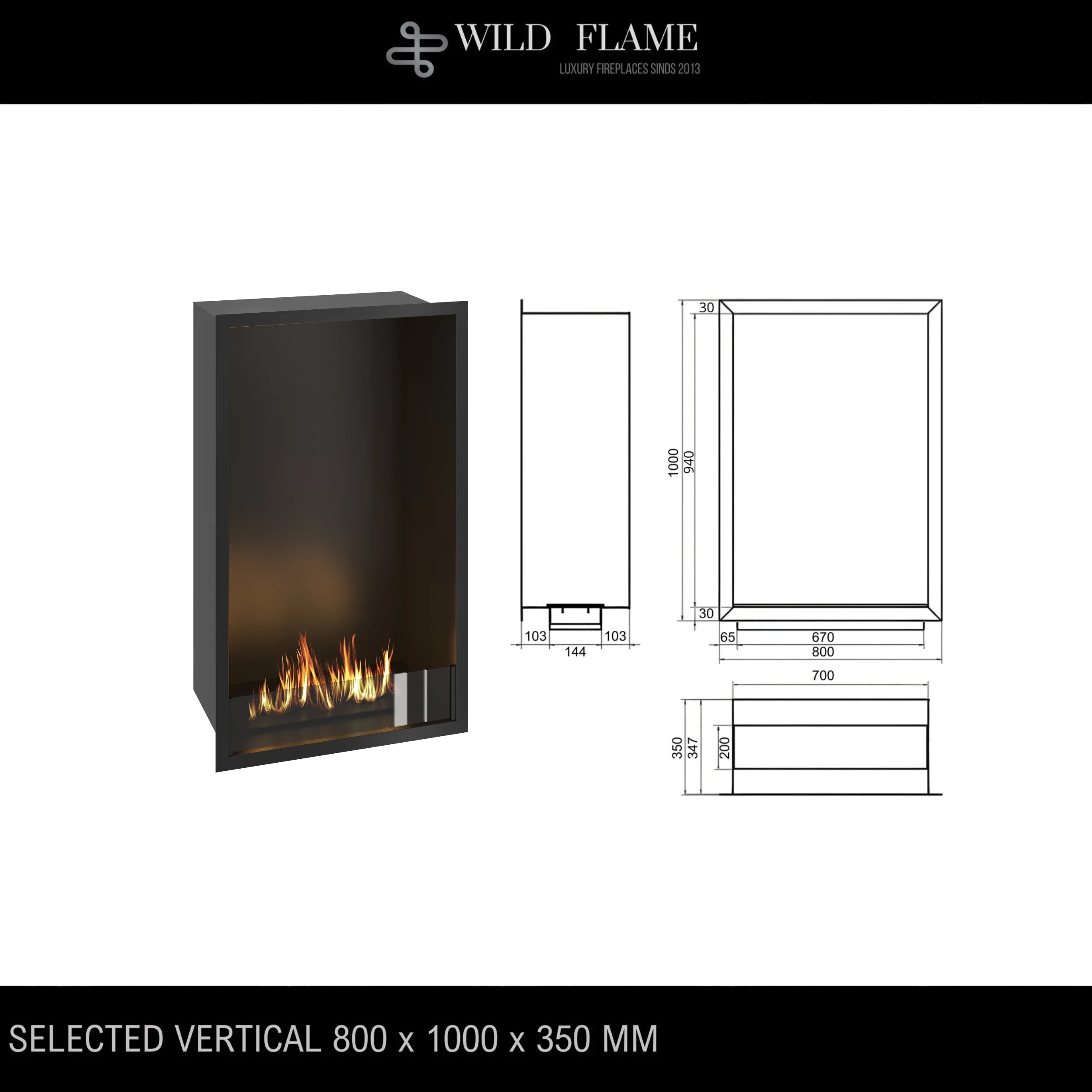 Caminetto verticale monofacciale da incasso SELECTED 80X100