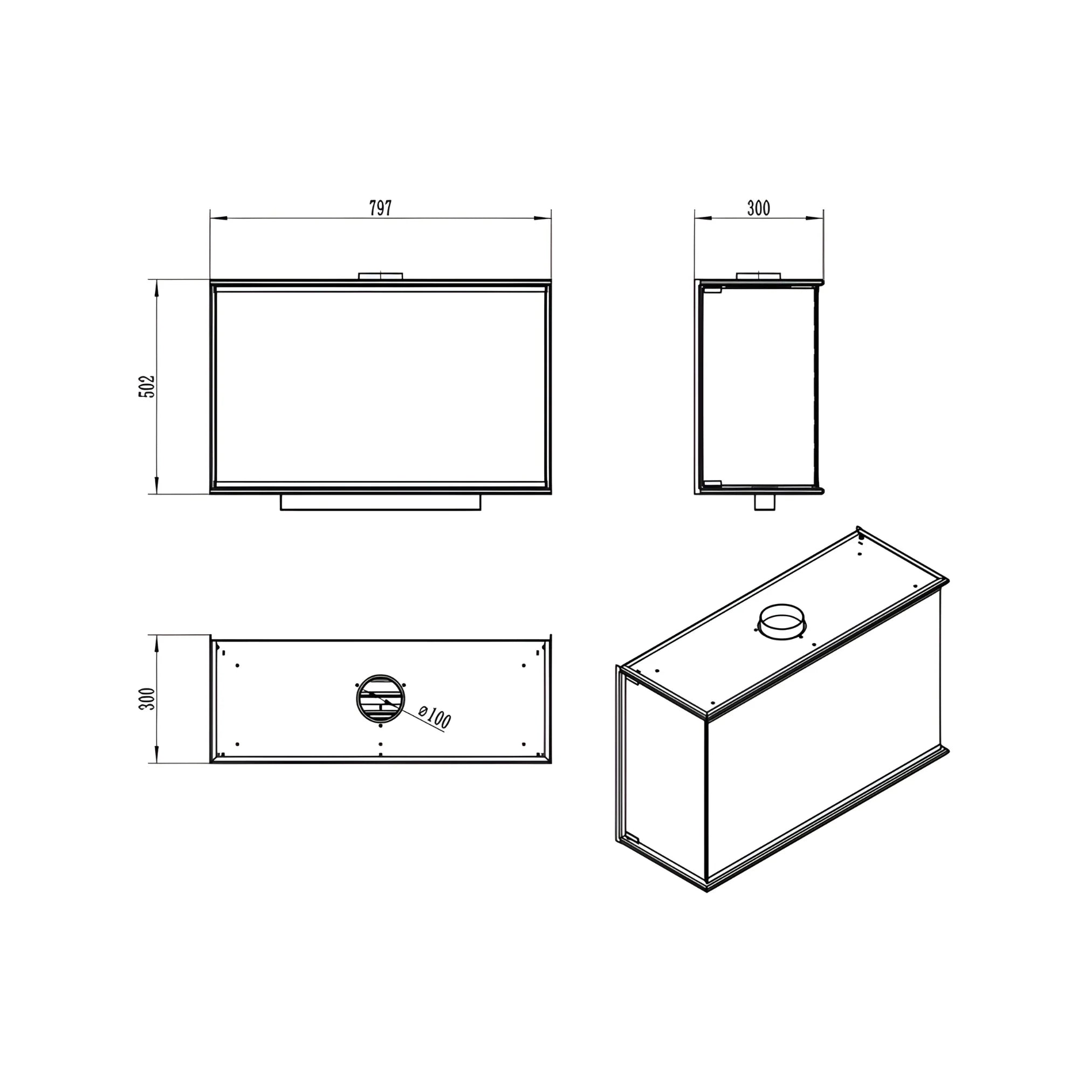 Caminetto da incasso a bioetanolo trifacciale 60 cm