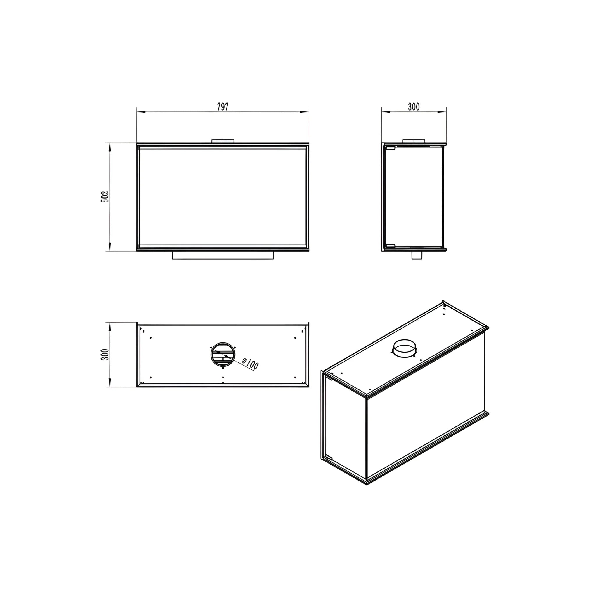 Caminetto da incasso a bioetanolo trifacciale 80 cm