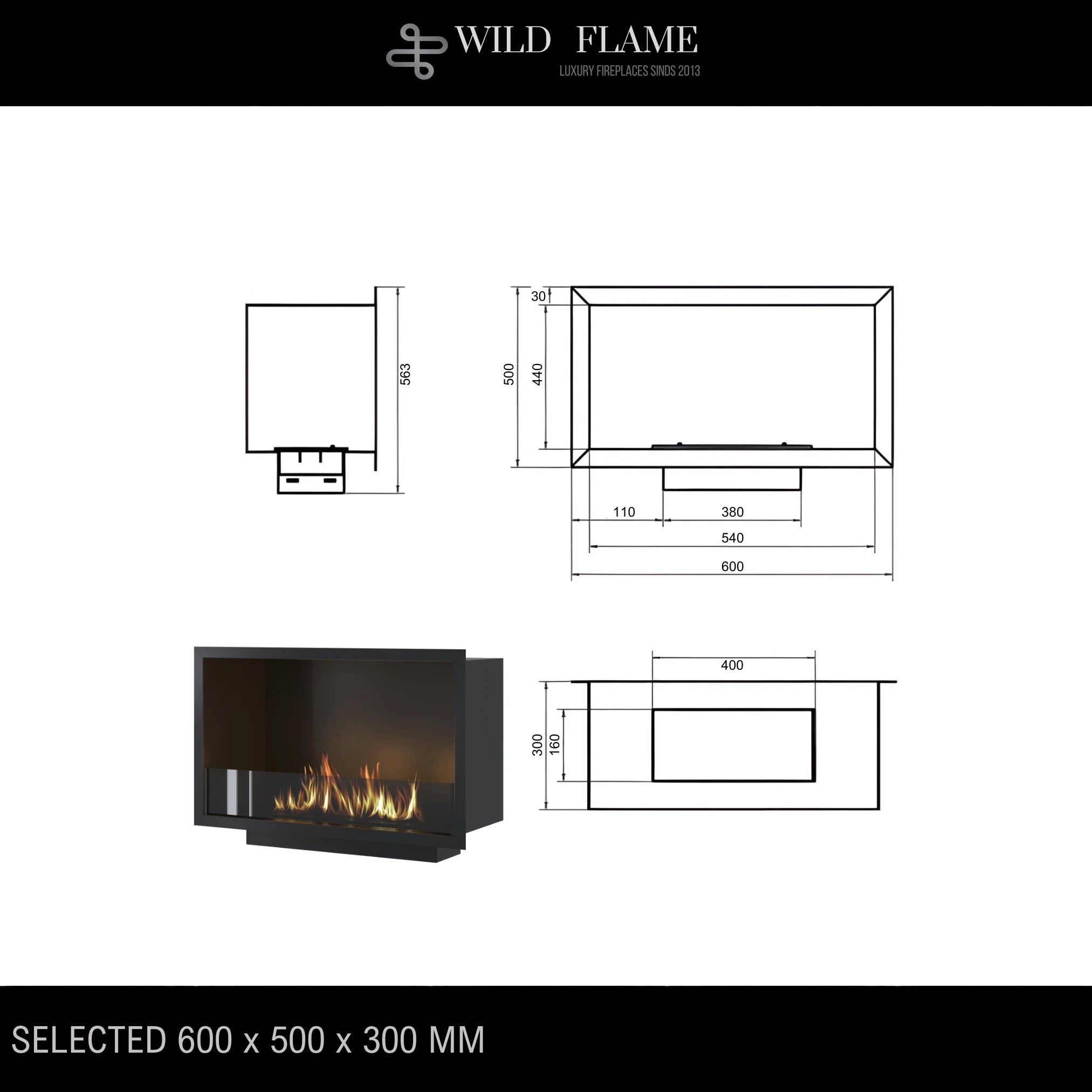Caminetto monofacciale da incasso SELECTED 60 cm