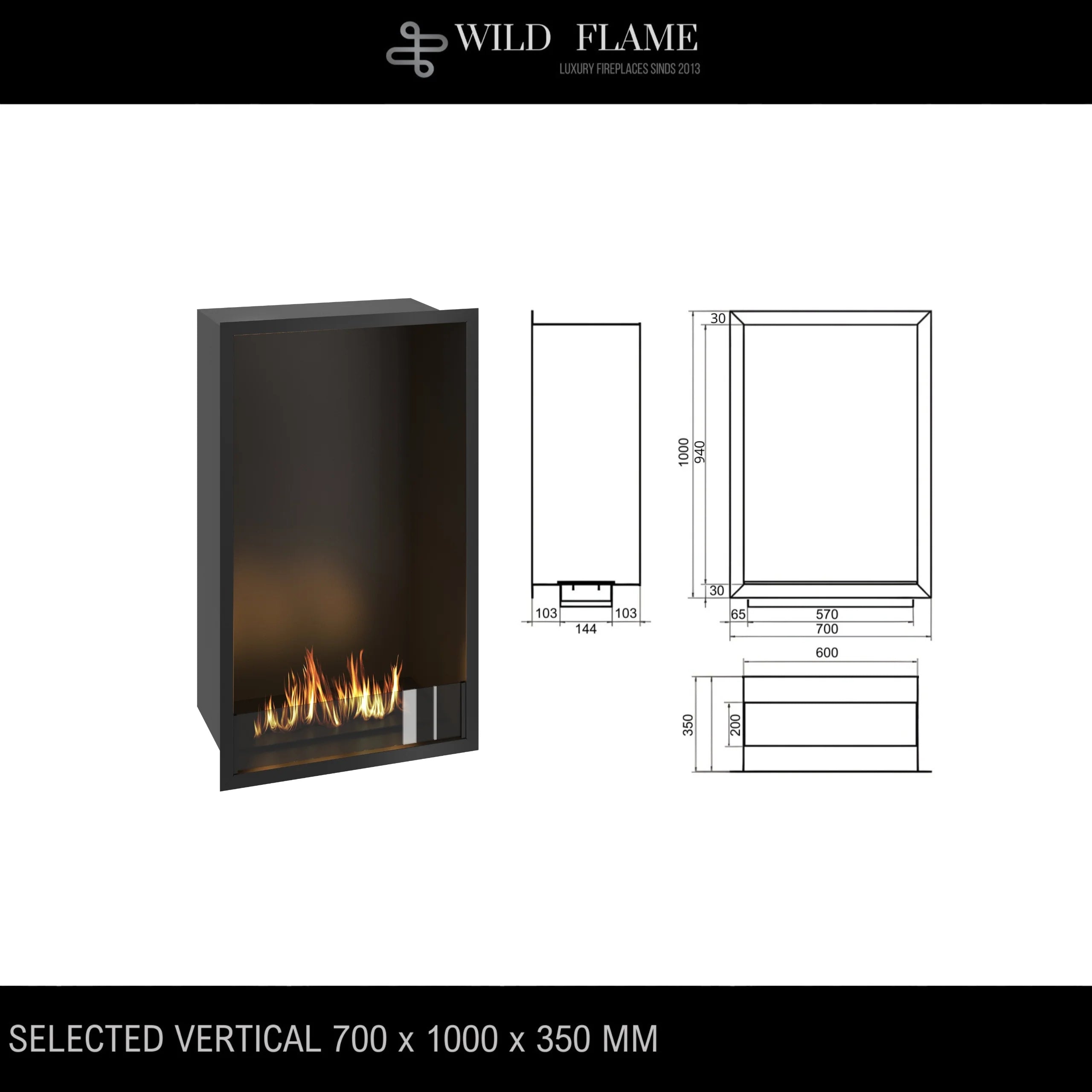 Caminetto verticale monofacciale da incasso SELECTED 70X100